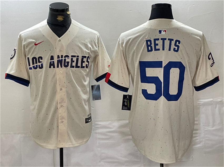 Men's Cream Los Angeles Dodgers #50 Mookie Betts Stitched Baseball Jersey